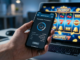 En smartphone med en betalningsapp öppen bredvid en laptop som visar spelsymboler, som symboliserar kopplingen mellan betalningar och nätcasino.