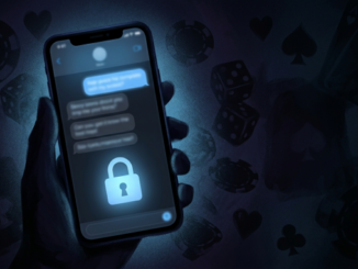 Illustration av en mobiltelefon med låsta chattbubblor som symboliserar dold marknadsföring av olicensierat spel.
