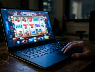 En person spelar på ett nätcasino på laptop sent på kvällen i ett mörkt rum.