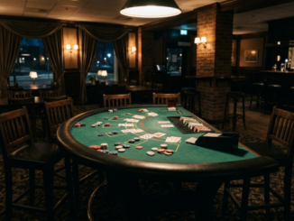 Ett tomt blackjackbord på en restaurang där kasinoverksamheten stoppats av myndighetsbeslut.